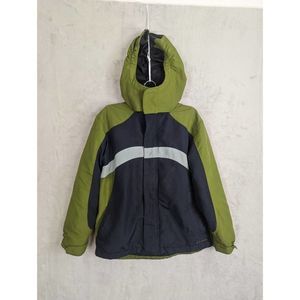 L.L. Bean Boys Sz M 3 in 1 Nylon Jacket w/ Hood Zip Out Fleece Green Navy B10-12